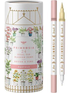 24 Pastel Dual Tip Markers - Fine Tip & Brush Pens for Art, Drawing, Calligraphy